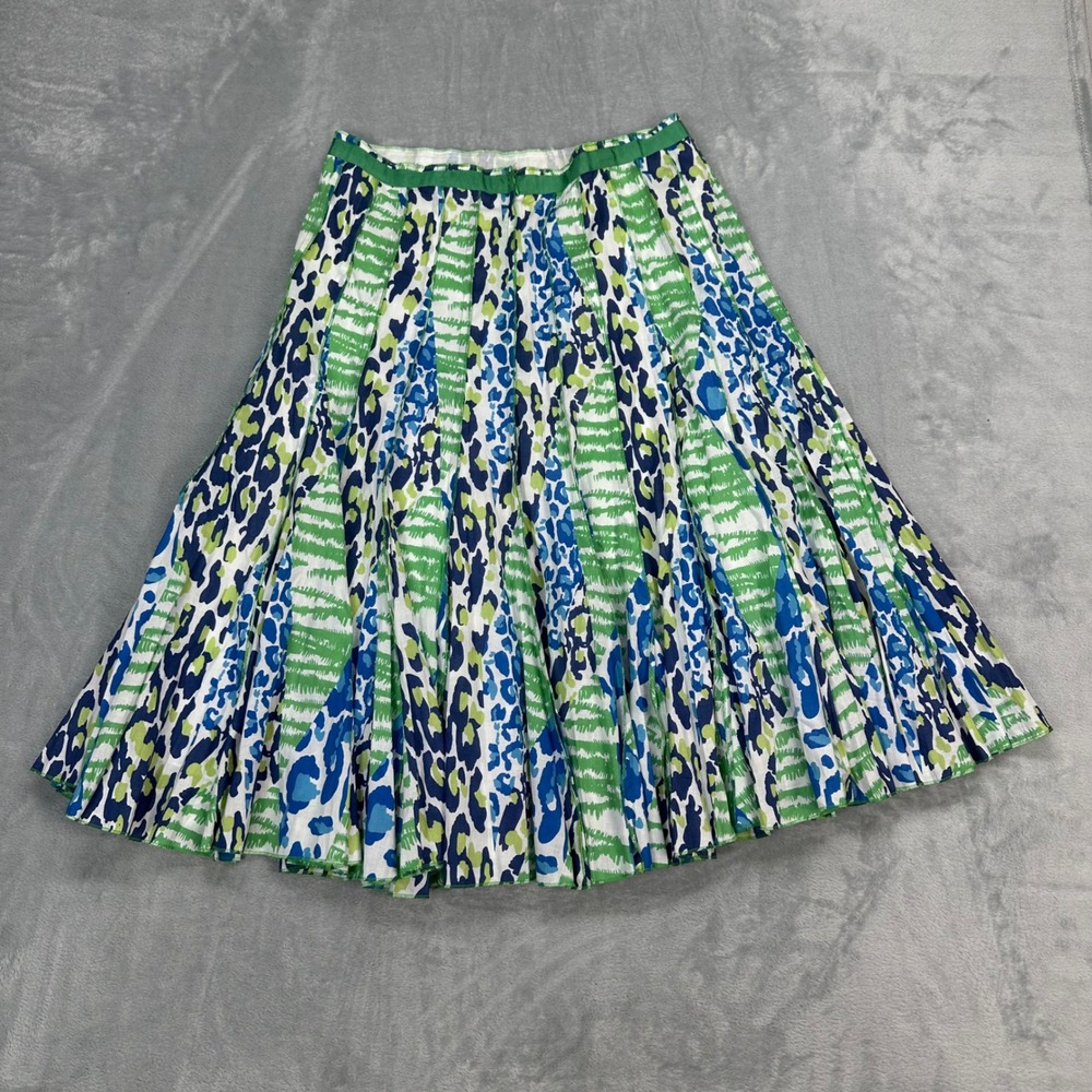 Focus Lifestyle Womens 10 Green Blue Abstract Animal Print Cotton Midi Skirt - Picture 5 of 5